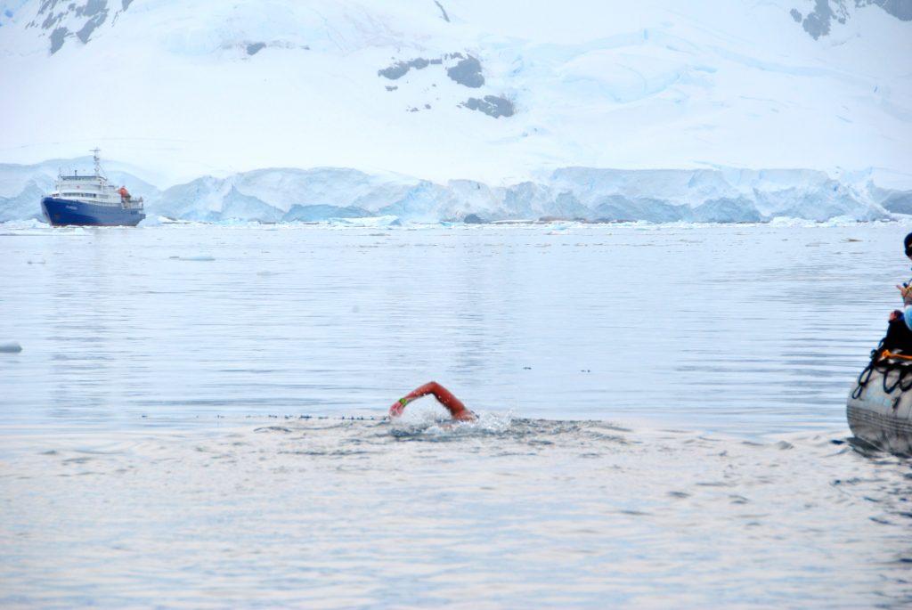 Bhakti Sharma swimming in ice cold water