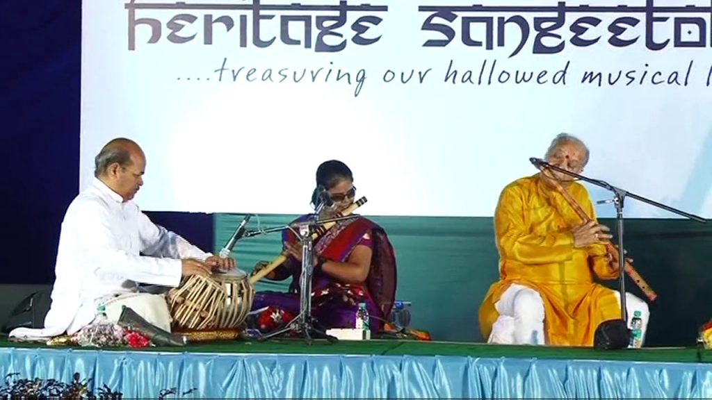 Krutika Janginmath playing the flute with Pandit Hariprasad Chaurasia